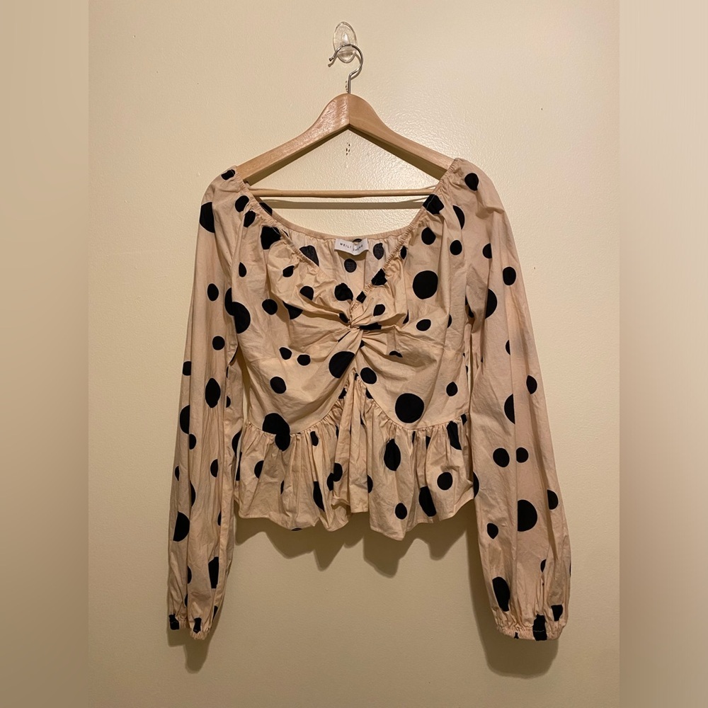 WEILI ZHENG Polka Dot Long Sleeve Women's Top. Size M
